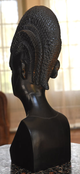 Beautiful Hand Carved Ebony Bust of Woman
