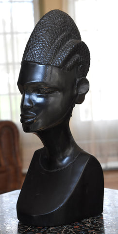 Beautiful Hand Carved Ebony Bust of Woman