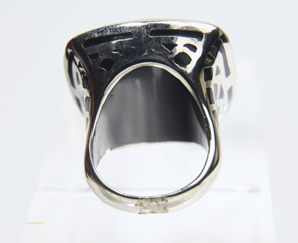 Large Sterling Silver Inlaid Black Onyx Ring - Size 7.75
