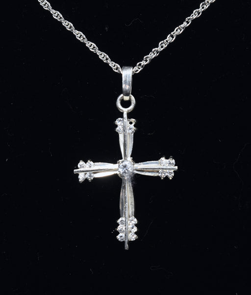 Sterling Silver Diamond Crucifix on Silver Tone Chain Necklace - 16"