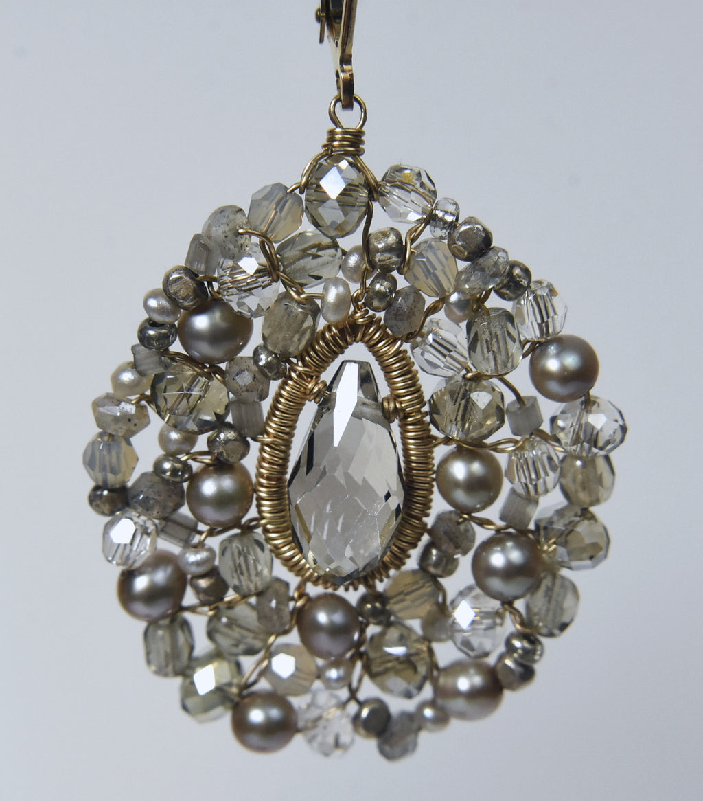 14k Gold Filled Crystal, Pearl and Labradorite Beaded Earrings