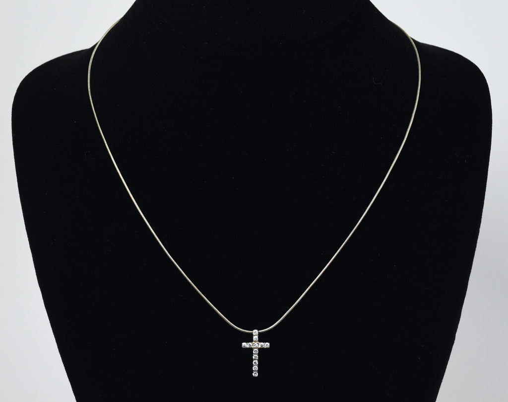 Sterling Silver Crystal Cross Pendant on Italian Snake Link Chain Necklace