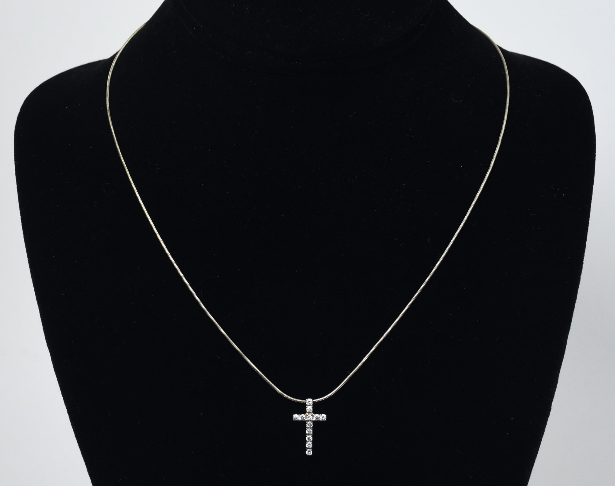 Sterling Silver Crystal Cross Pendant on Italian Snake Link Chain Necklace