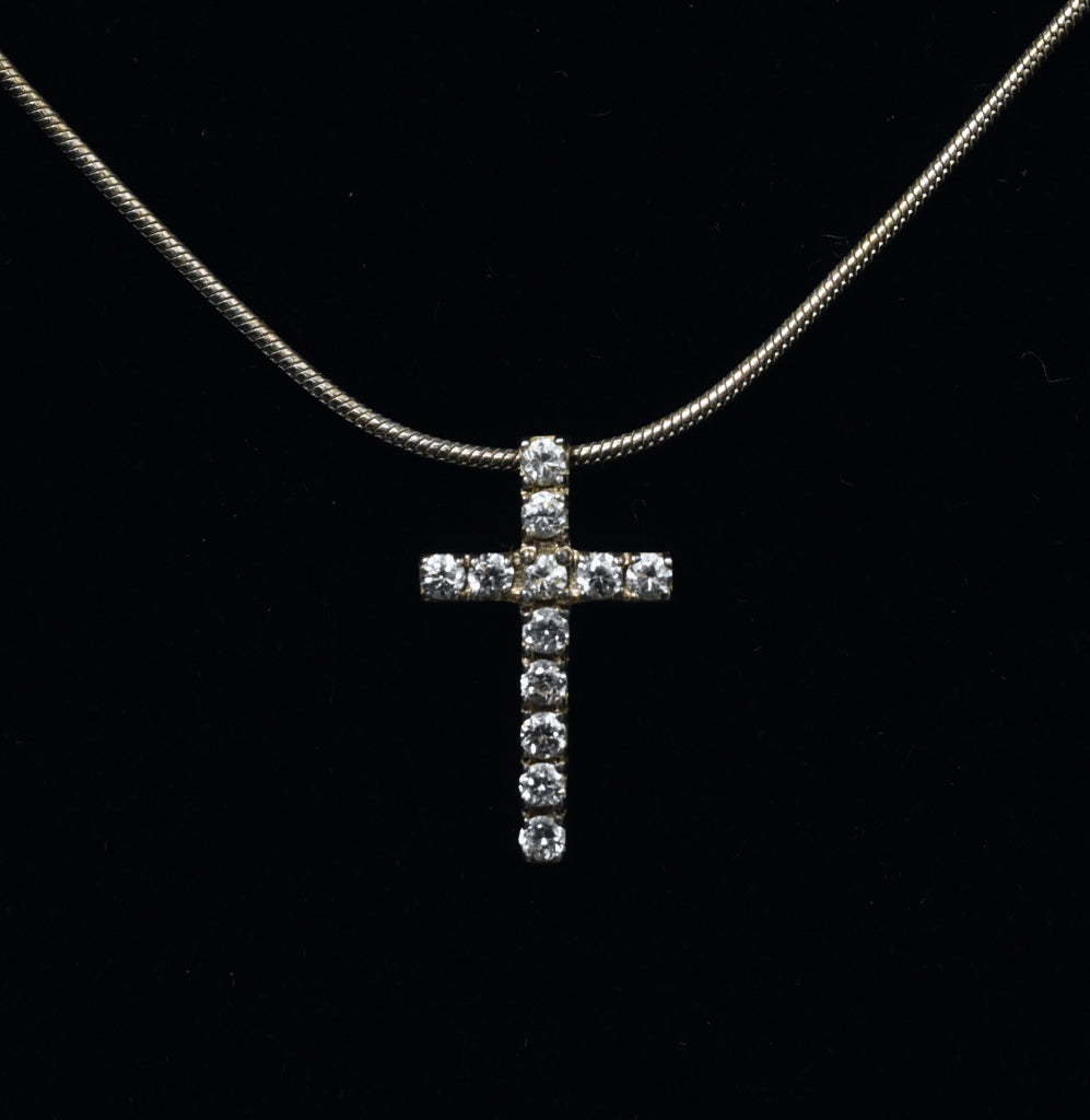 Sterling Silver Crystal Cross Pendant on Italian Snake Link Chain Necklace