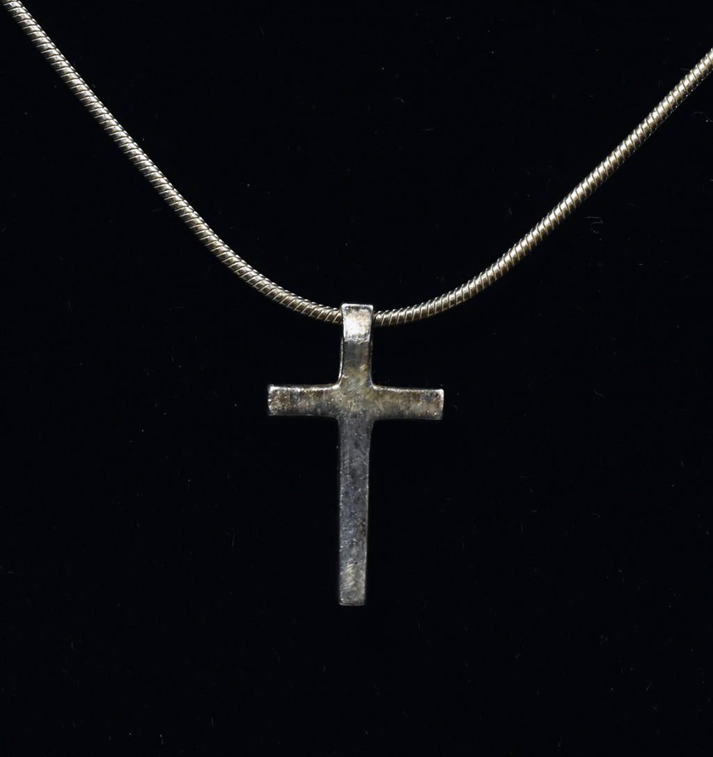 Sterling Silver Crystal Cross Pendant on Italian Snake Link Chain Necklace