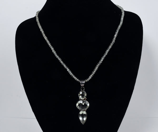 Sterling Silver Aquamarine Pendant on Aquamarine Beaded Necklace - 20.75"