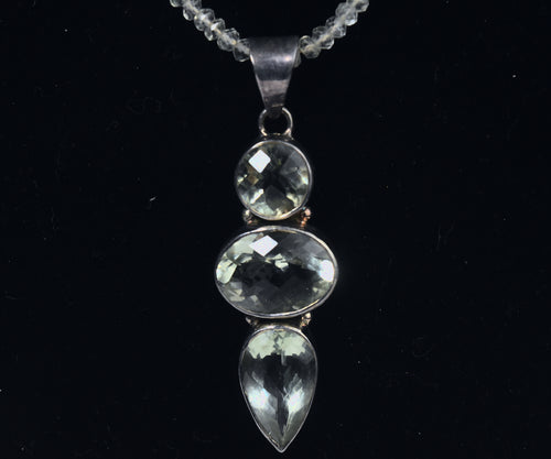 Sterling Silver Aquamarine Pendant on Aquamarine Beaded Necklace - 20.75"