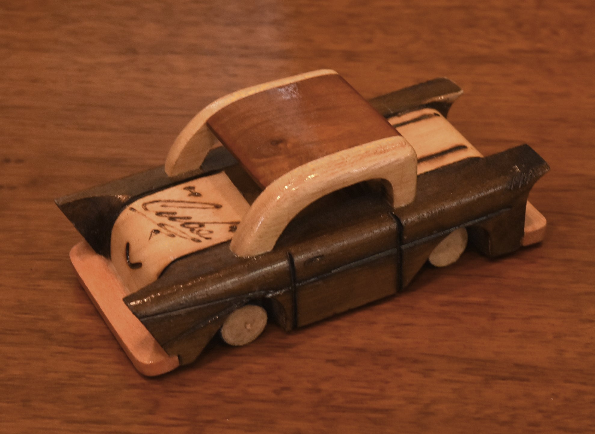 Handmade Vintage Wood Carved "Cuba" Car
