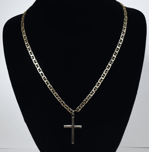Sterling Silver Cross Pendant on Heavy Sterling Silver Italian Chain Link Necklace