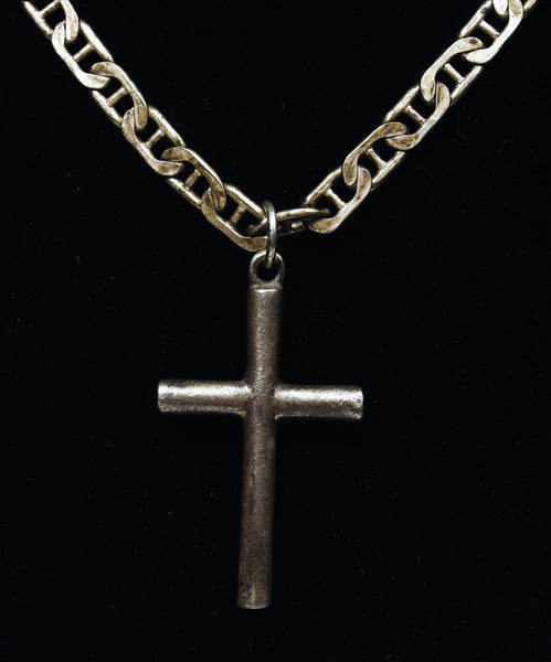 Sterling Silver Cross Pendant on Heavy Sterling Silver Italian Chain Link Necklace