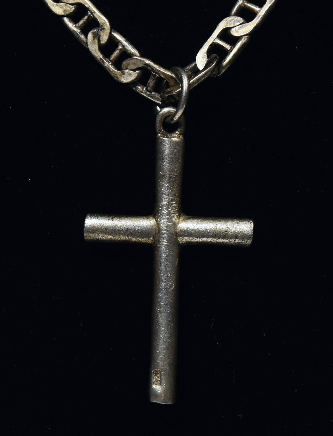 Sterling Silver Cross Pendant on Heavy Sterling Silver Italian Chain Link Necklace