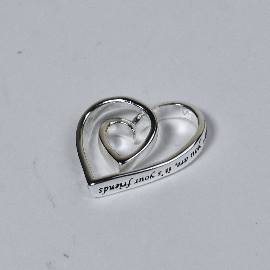 Sterling Silver Curly Double Heart Engraved Friends Pendant