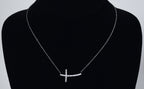 Sterling Silver Curved Crystal Cross Necklace