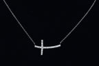 Sterling Silver Curved Crystal Cross Necklace
