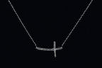 Sterling Silver Curved Crystal Cross Necklace