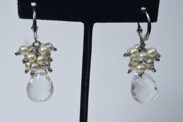 Faceted Quartz and Pearls Sterling Silver Earrings