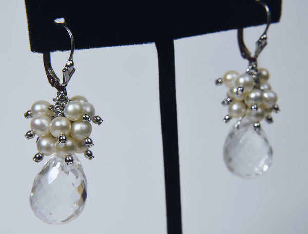 Faceted Quartz and Pearls Sterling Silver Earrings