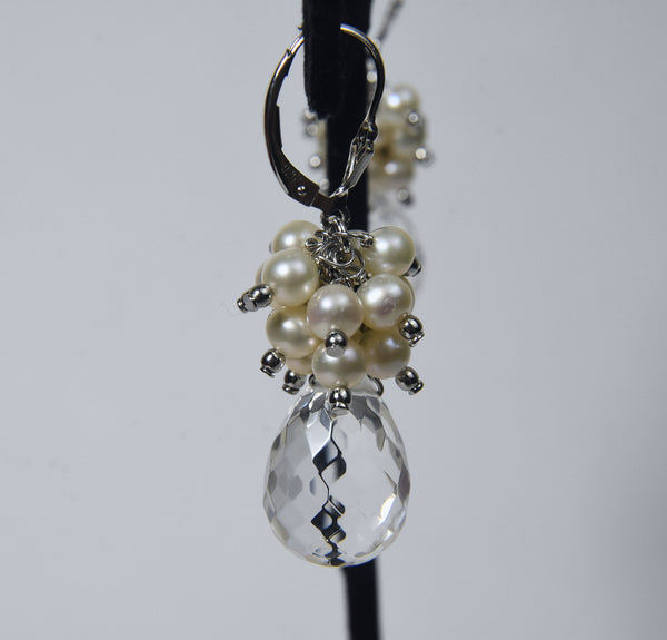 Faceted Quartz and Pearls Sterling Silver Earrings