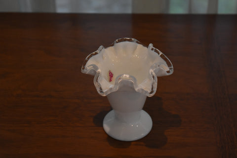 Fenton - White Milk Glass Ribbon Top Vase