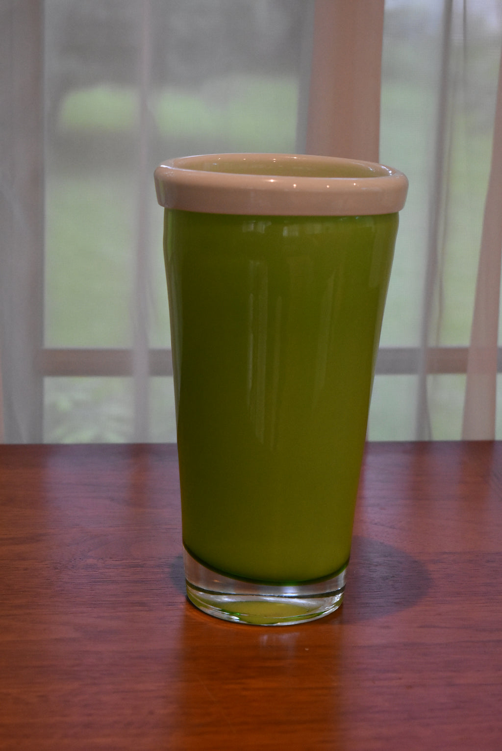 Handblown Cased Lime Green Glass Vase
