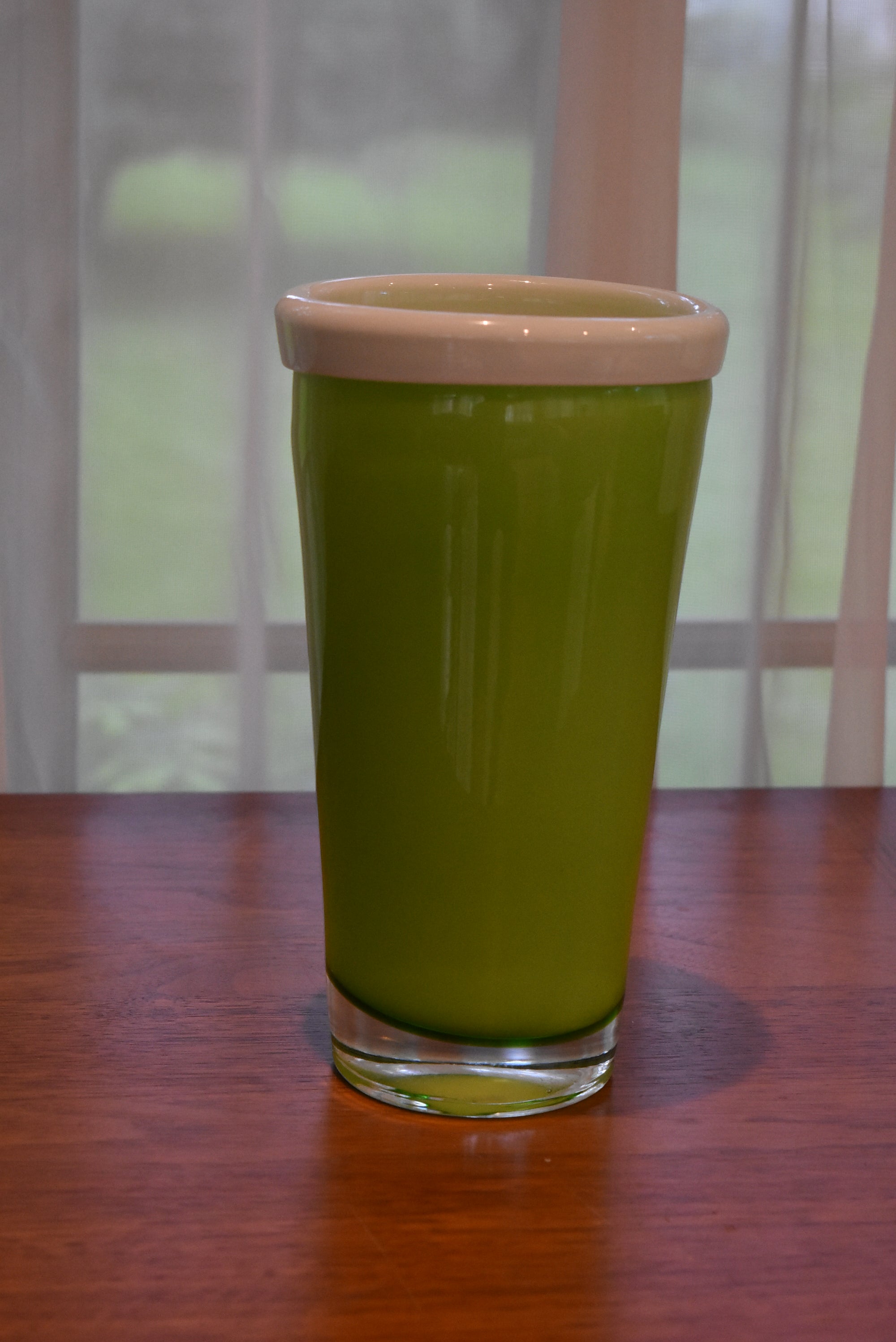 Handblown Cased Lime Green Glass Vase
