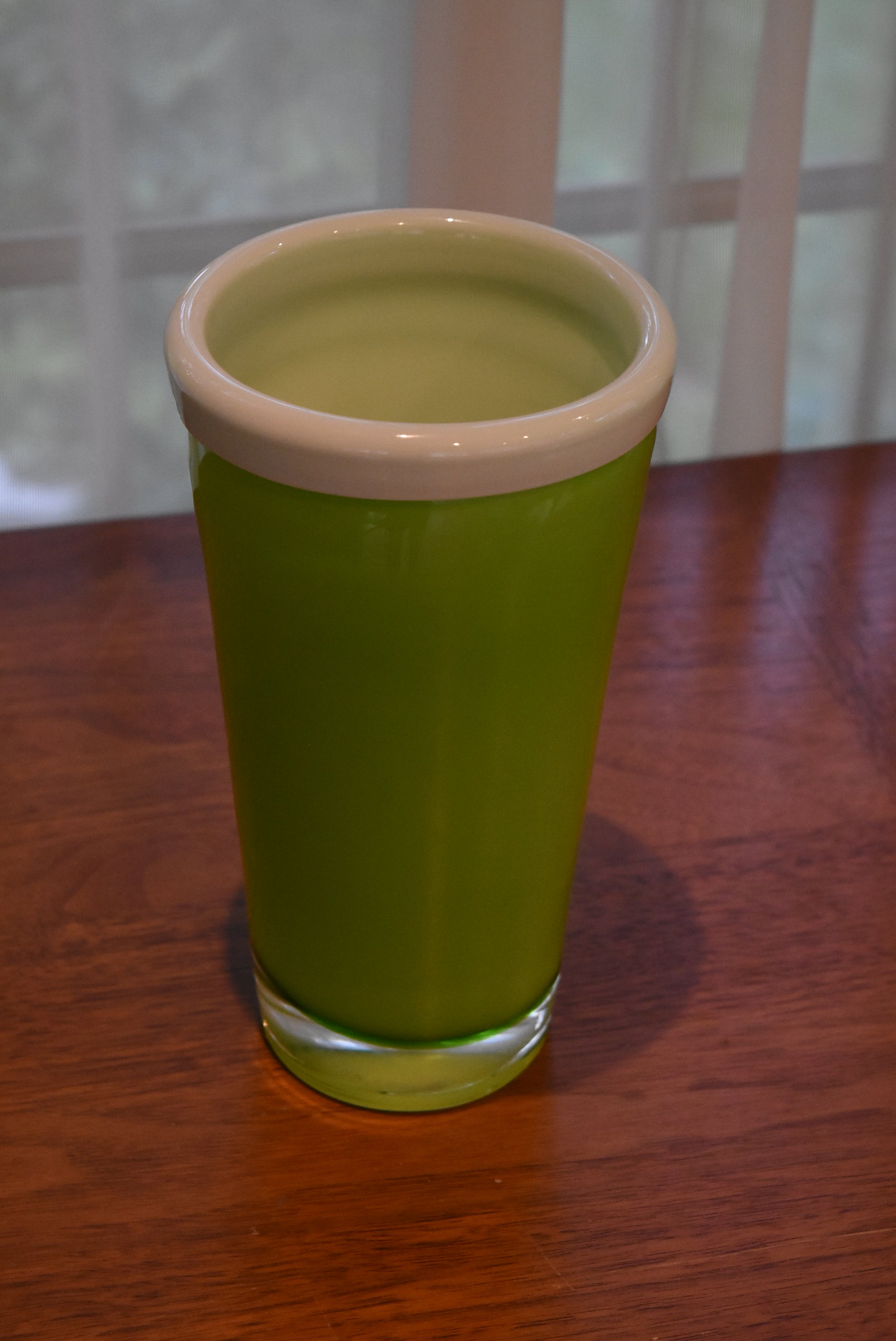 Handblown Cased Lime Green Glass Vase