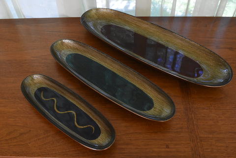 Gali Glass Studios - Three Oblong Reverse Painted Glass Platters