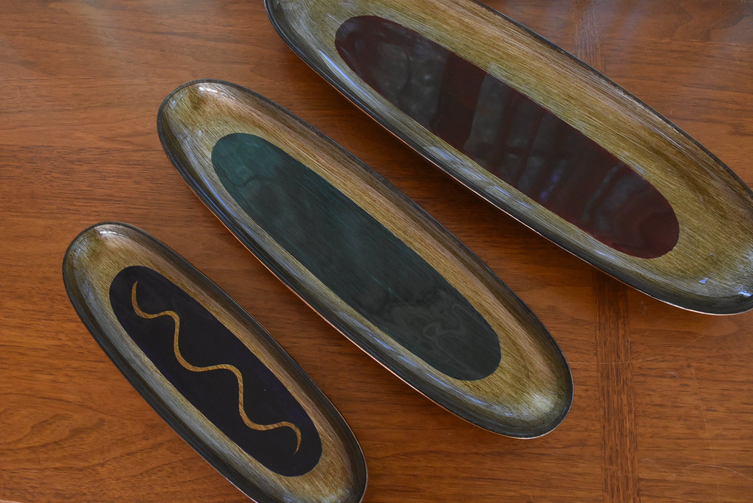 Gali Glass Studios - Three Oblong Reverse Painted Glass Platters