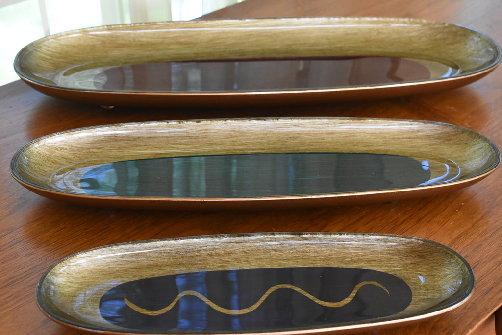 Gali Glass Studios - Three Oblong Reverse Painted Glass Platters