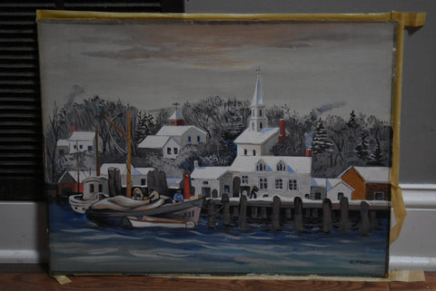 Zoltan Hecht - Original Acrylic Waterfront Town Painting Unframed