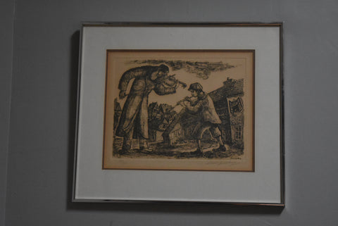 Chaim Goldberg - Signed Etching of Man and Boy Musicians