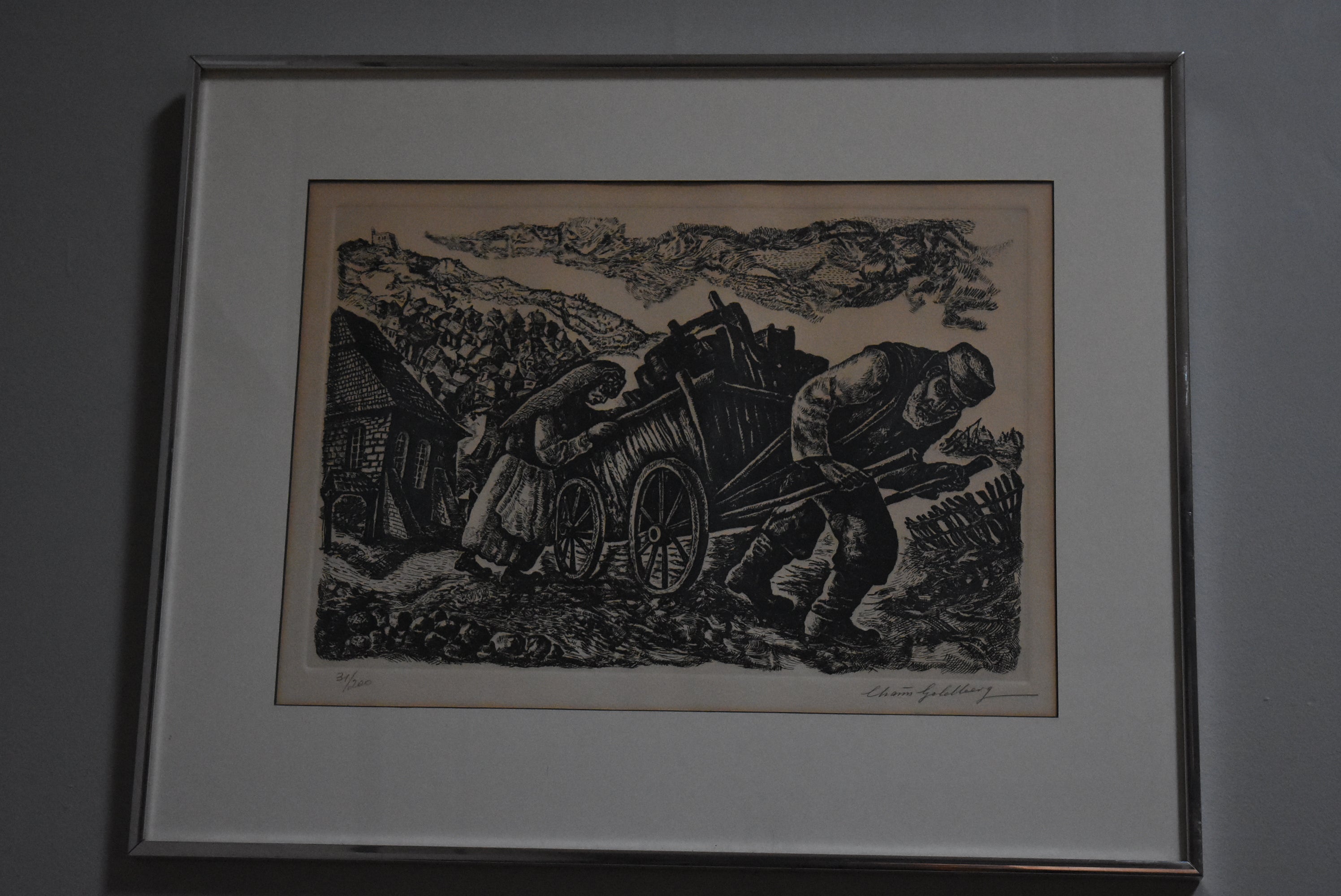 Chaim Goldberg - Signed #31/200 Print of Man Pulling Cart