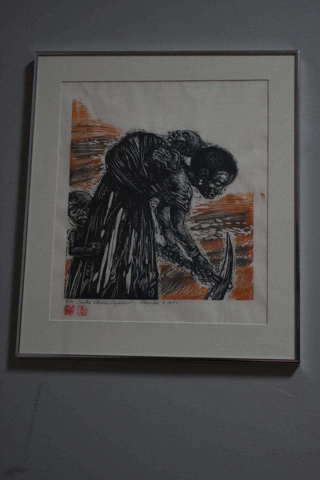 Carlos Llerena Aguirre - Woodcut Mother Worker with Child #3 of 40
