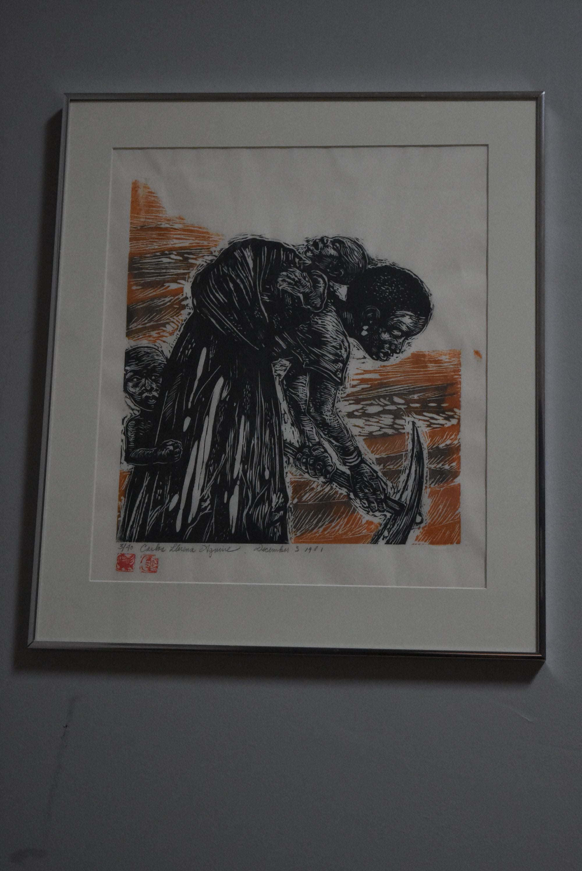 Carlos Llerena Aguirre - Woodcut Mother Worker with Child #3 of 40