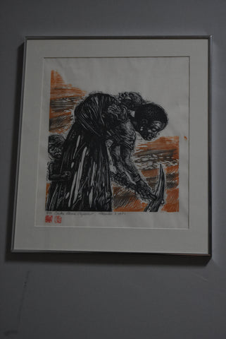 Carlos Llerena Aguirre - Woodcut Mother Worker with Child #3 of 40