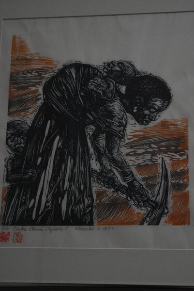 Carlos Llerena Aguirre - Woodcut Mother Worker with Child #3 of 40