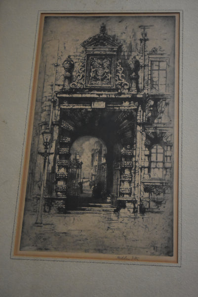 Hedley Fitton - 'Gateway, Glasgow University' Signed Print - 1909