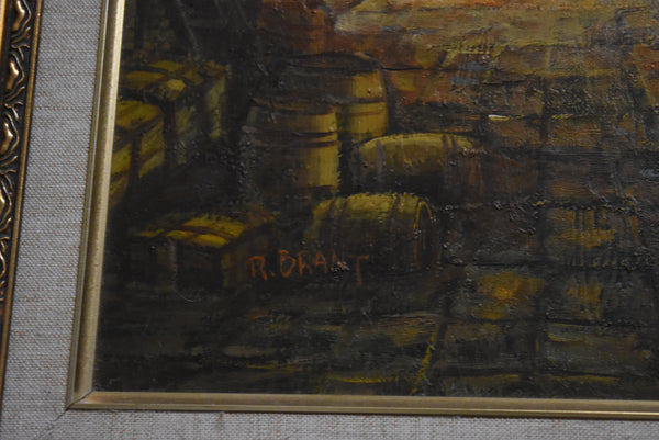 R. Brant - Vintage Original Nighttime Harbor Oil Painting