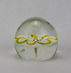 White and Yellow Flower Clear Dome Glass Paperweight