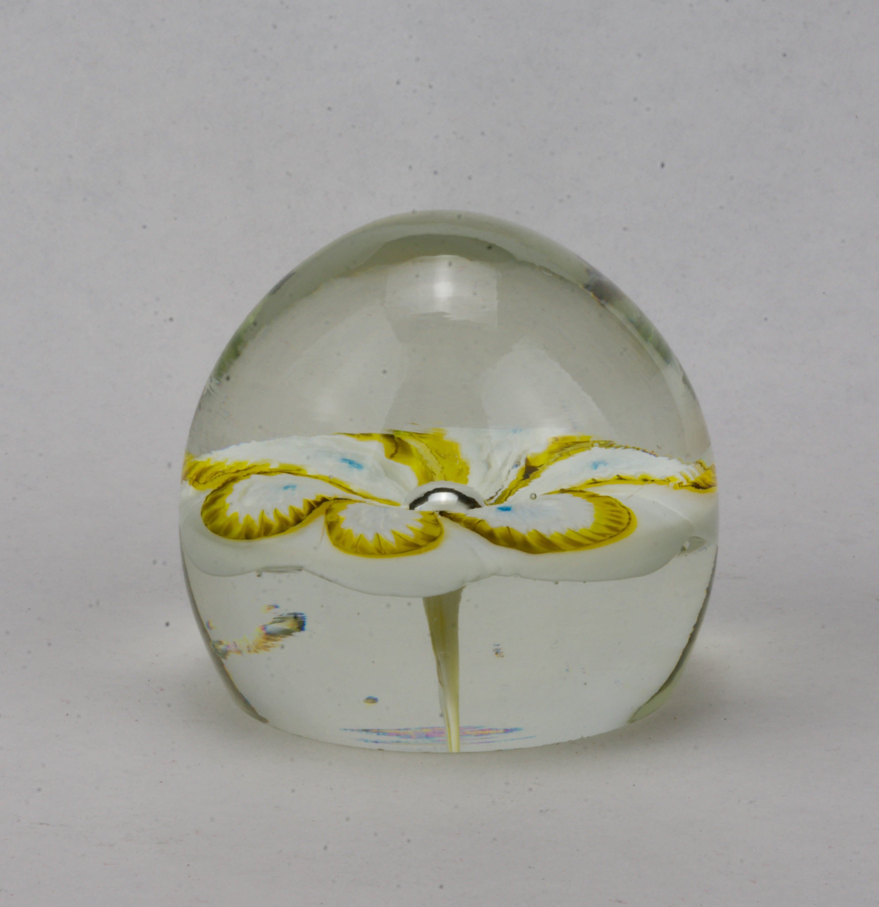 White and Yellow Flower Clear Dome Glass Paperweight
