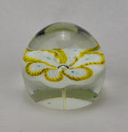 White and Yellow Flower Clear Dome Glass Paperweight