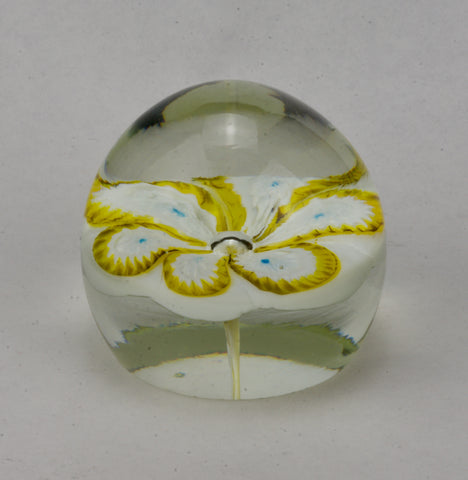 White and Yellow Flower Clear Dome Glass Paperweight