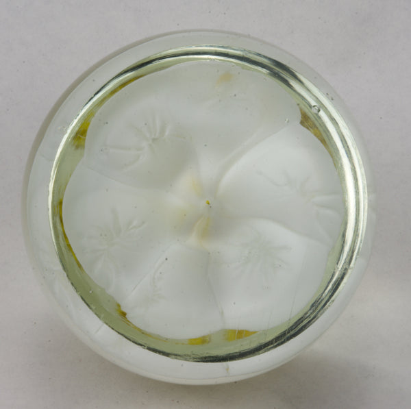 White and Yellow Flower Clear Dome Glass Paperweight