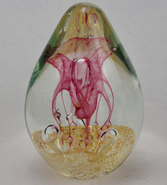 Pink and Gold Swirl Teardrop Glass Paperweight