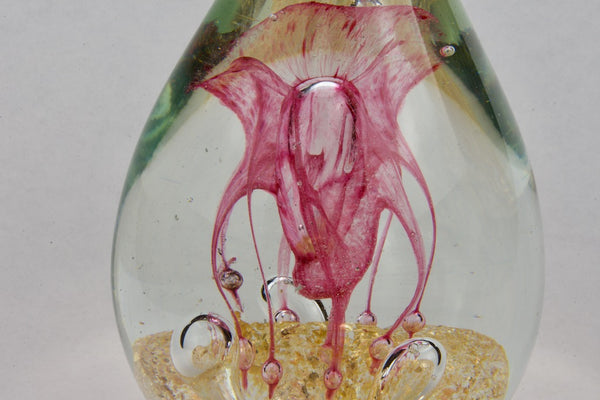 Pink and Gold Swirl Teardrop Glass Paperweight