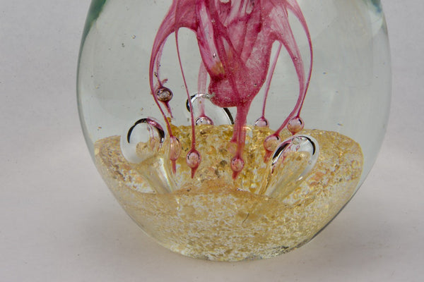 Pink and Gold Swirl Teardrop Glass Paperweight