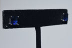 Sterling Silver Square Cut Simulated Blue Sapphire Stud Earrings