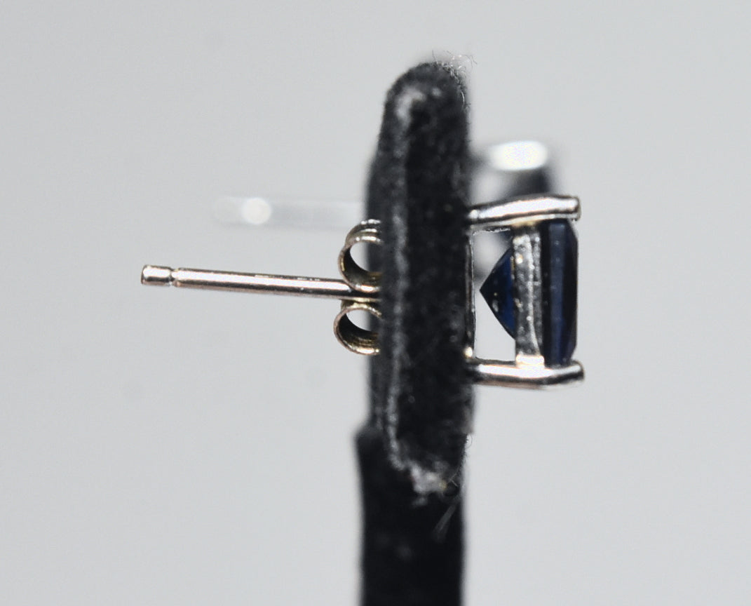 Sterling Silver Square Cut Simulated Blue Sapphire Stud Earrings