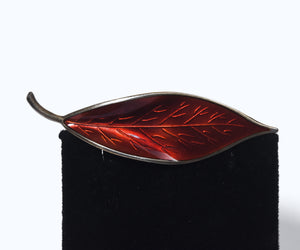 David Andersen - Vintage Sterling Silver Guilloche Enamel Red Leaf Brooch