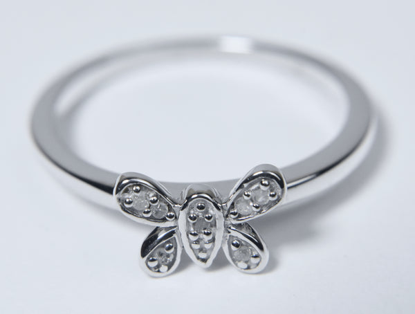 Diamonds Butterfly Sterling Silver Ring - Size 9